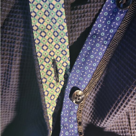 Stone Rose blue texture microcheck shirt xl abalone button casual refined preppy - Picture 12 of 13